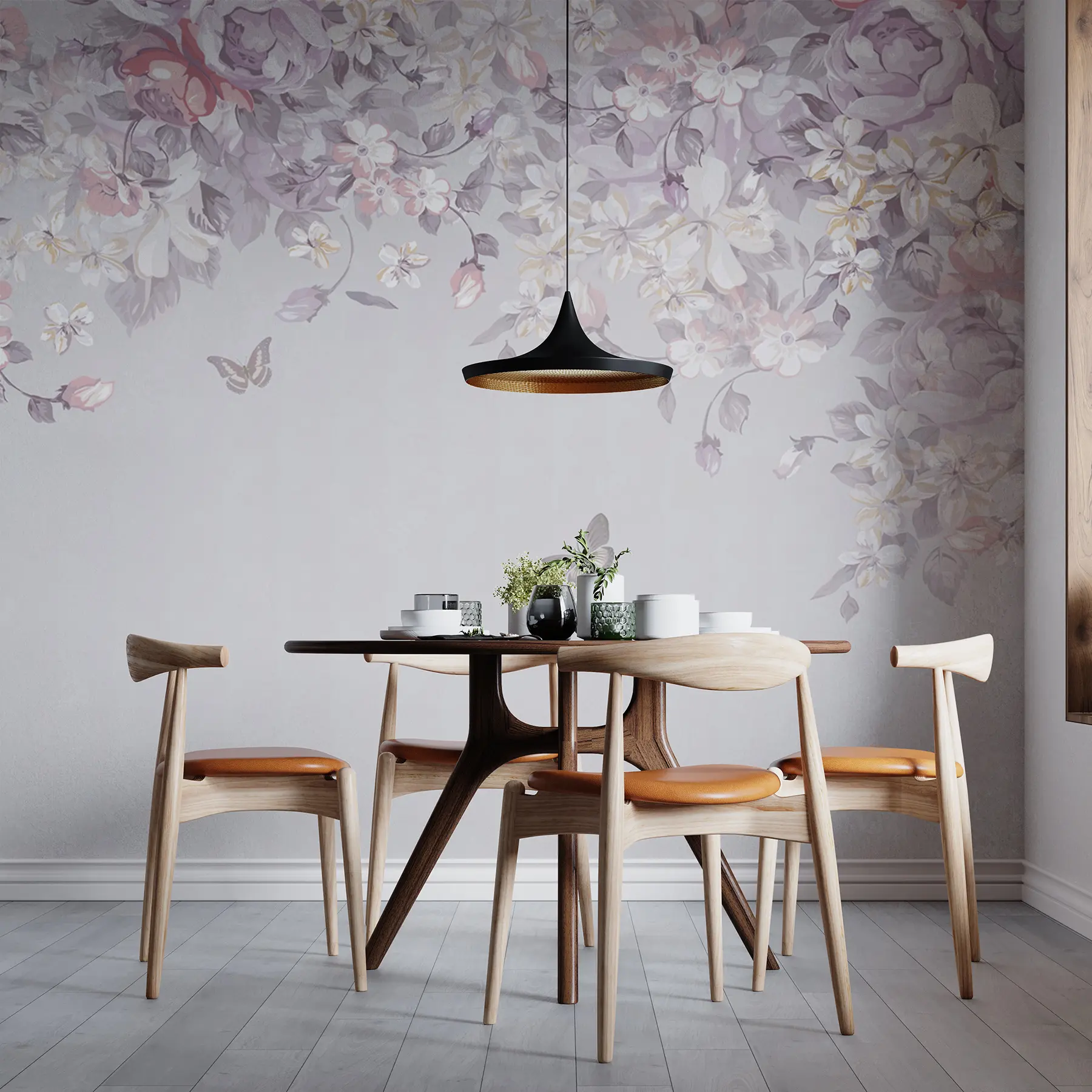 Carta da parati Floreale Un biglietto per fiori con fiori e farfalle n. u94295