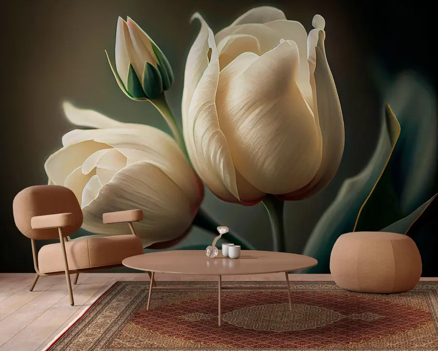 Carta da parati 3D Fiori Primo piano dei tulipani bianchi n. u94253