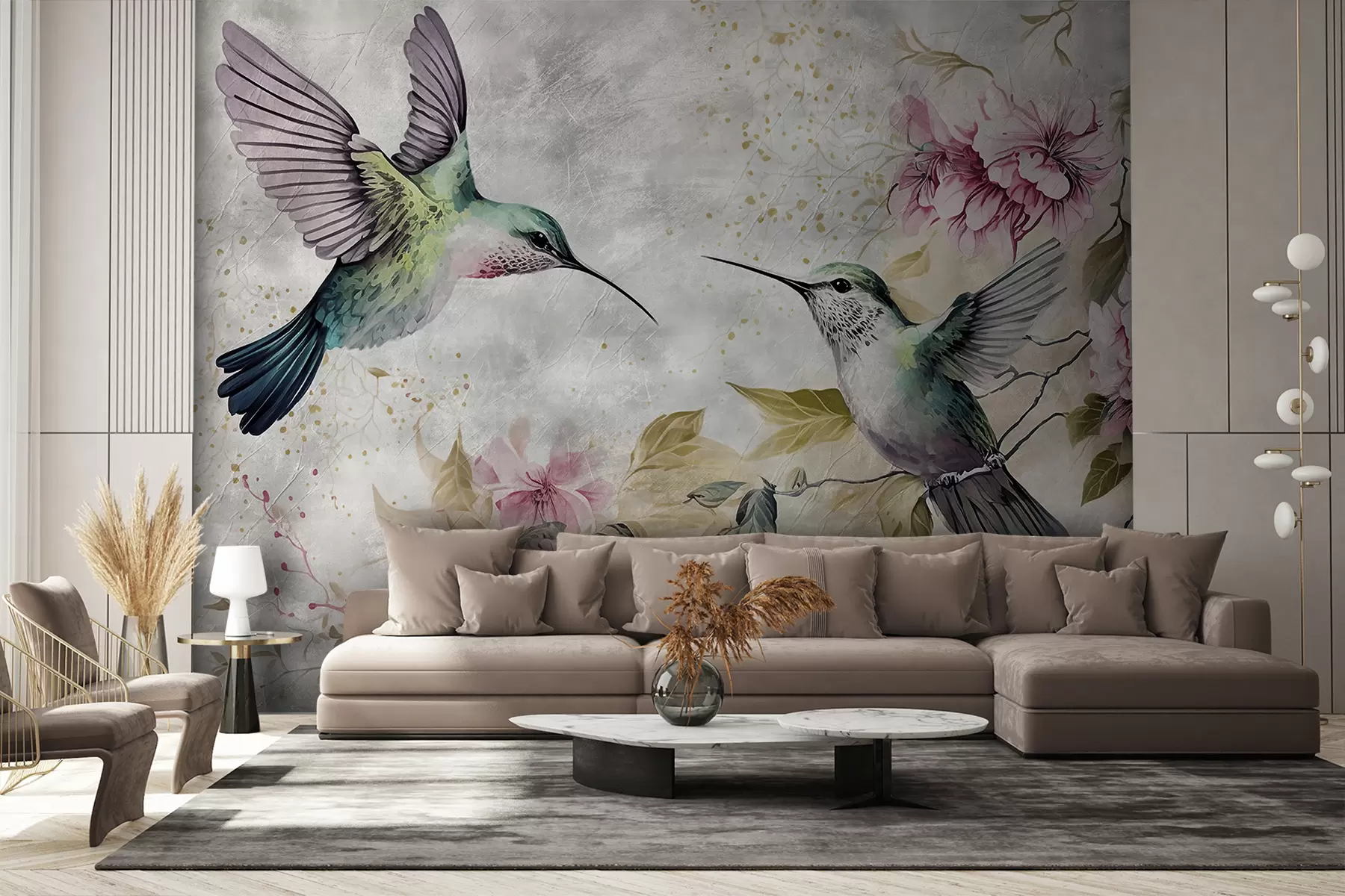 carta da parati Colibrì dell'acquerello su un ramo nr. u93994