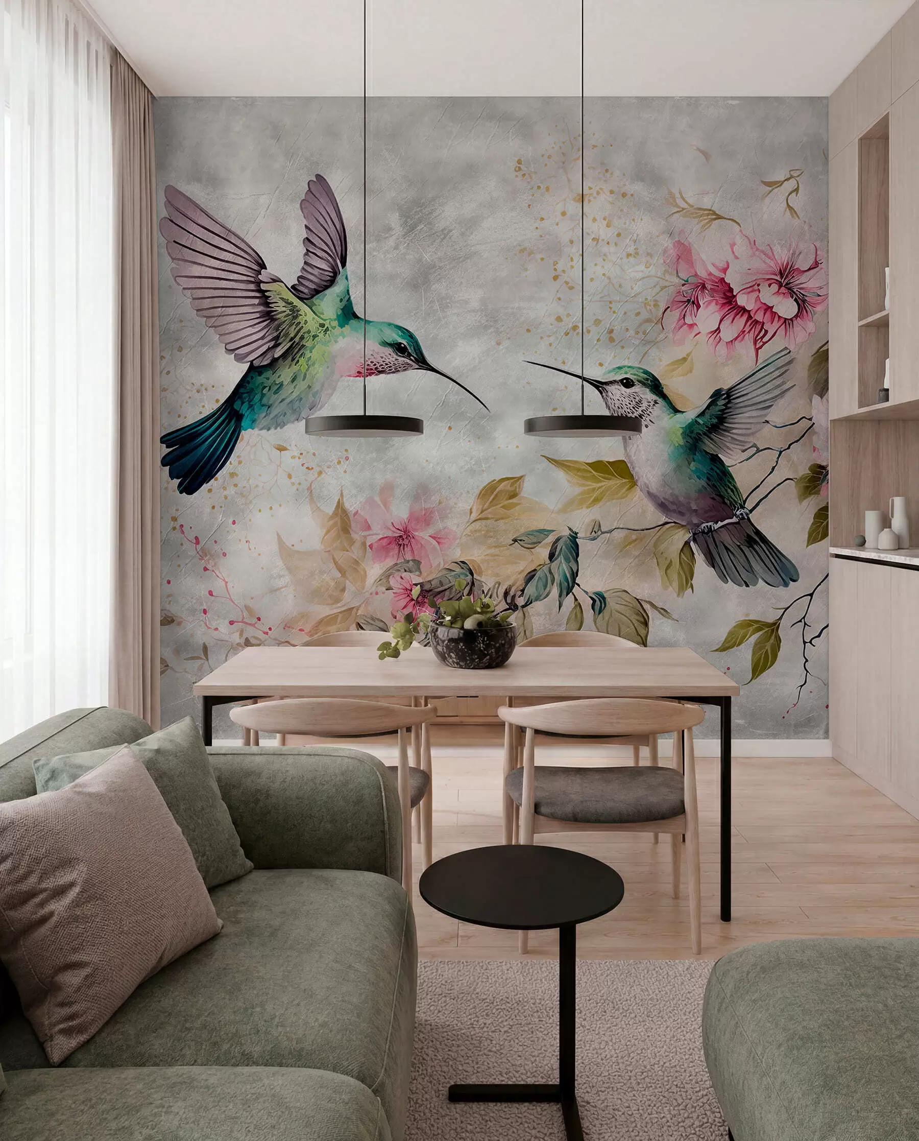 carta da parati Colibrì dell'acquerello su un ramo nr. u93994