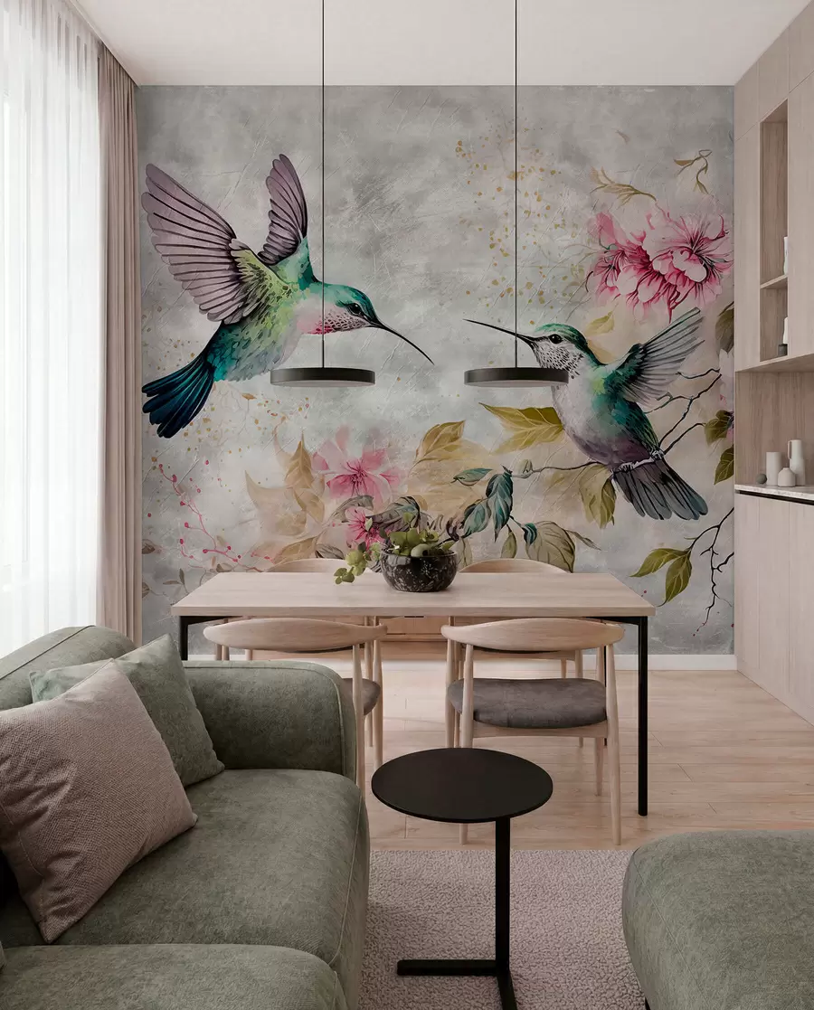carta da parati Colibrì dell'acquerello su un ramo nr. u93994