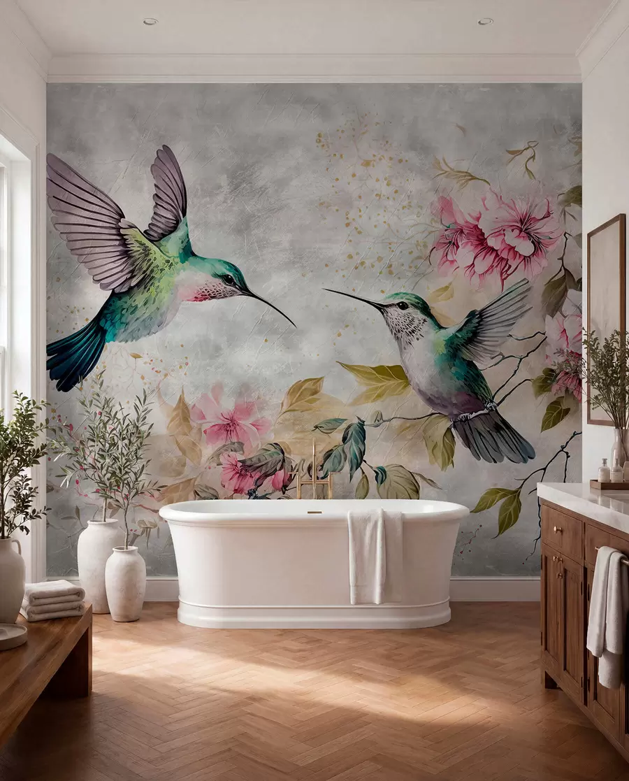 carta da parati Colibrì dell'acquerello su un ramo nr. u93994