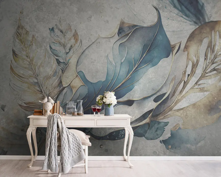 carta da parati Grandi fiori dell'acquerello su un muro di cemento nr. u93998