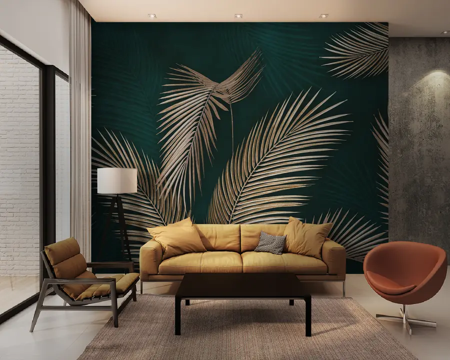 carta da parati Foglie tropicali su uno sfondo scuro nr. u94012