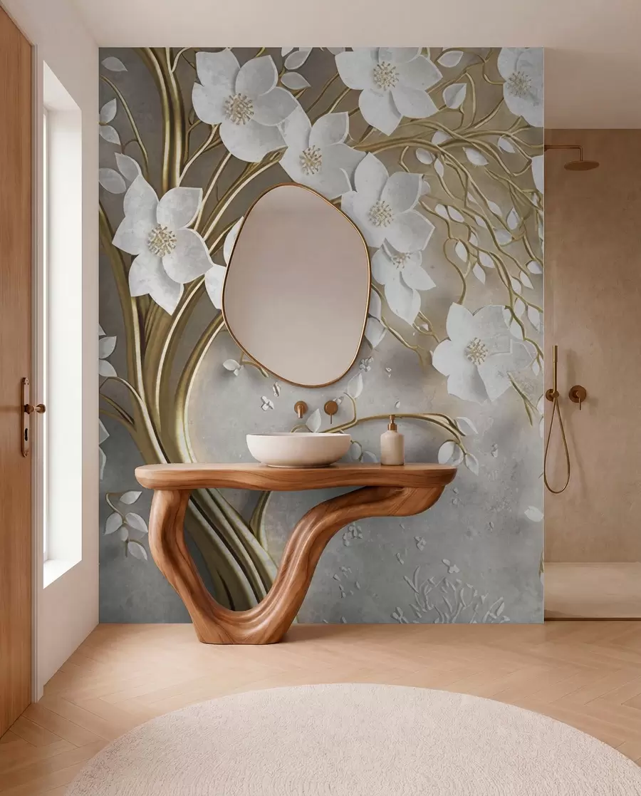 Carta da parati 3D Fiori albero con fiori bianchi n. u94015