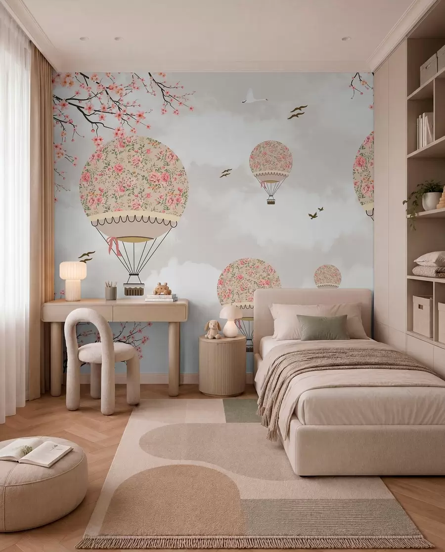 carta da parati Palloncini in fiori e rami di sakura nr. u94445