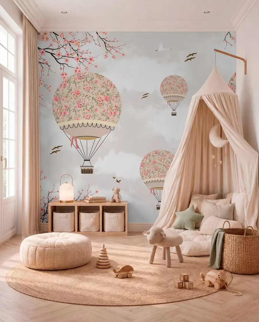 carta da parati Palloncini in fiori e rami di sakura nr. u94445