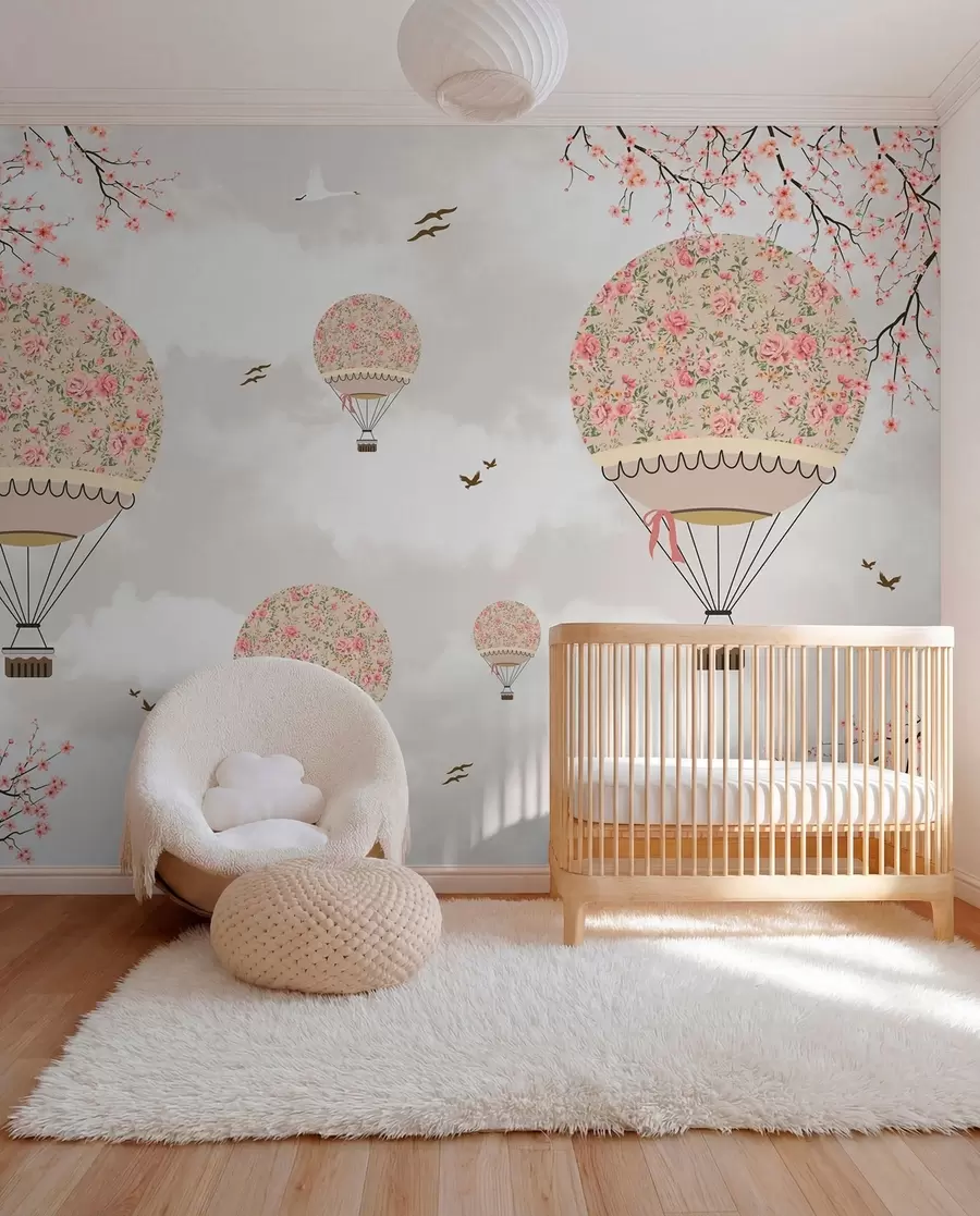 carta da parati Palloncini in fiori e rami di sakura nr. u94445