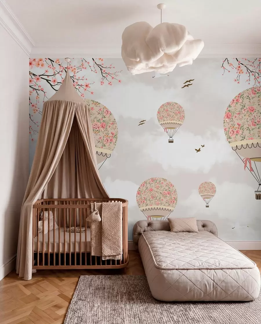 carta da parati Palloncini in fiori e rami di sakura nr. u94445