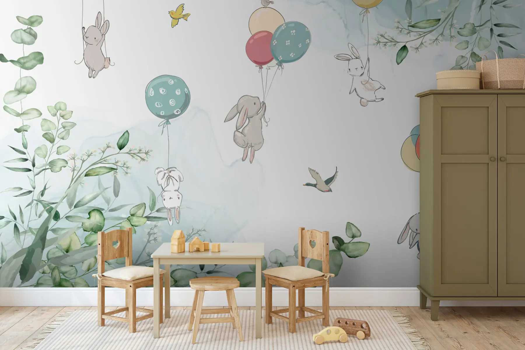 Carta da parati per Bambini Coniglietti in palloncini 