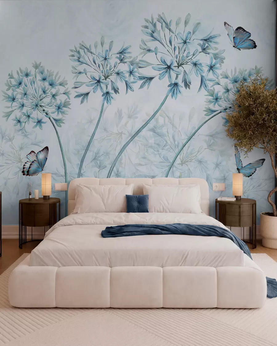 Carta da parati Floreale Pianta, fiore e blu n. u35495