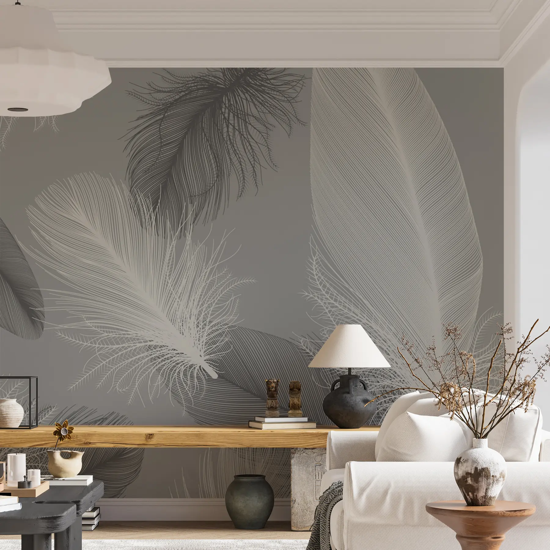 carta da parati Piume bianche e nere nr. u04919