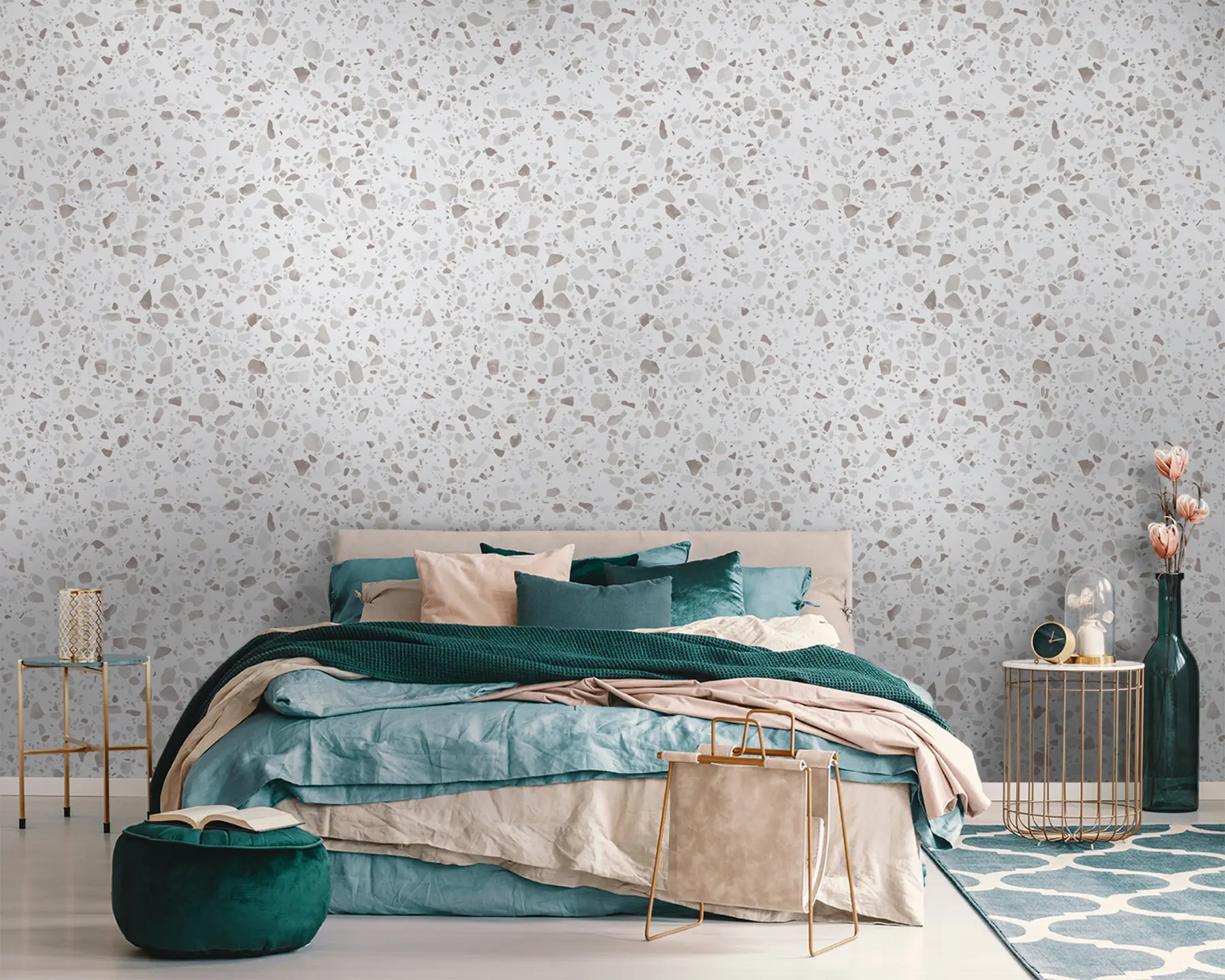 carta da parati Piastrelle di terrazzo, mosaico con pietre naturali, granito, marmo, quarzo, cemento nr. u94304