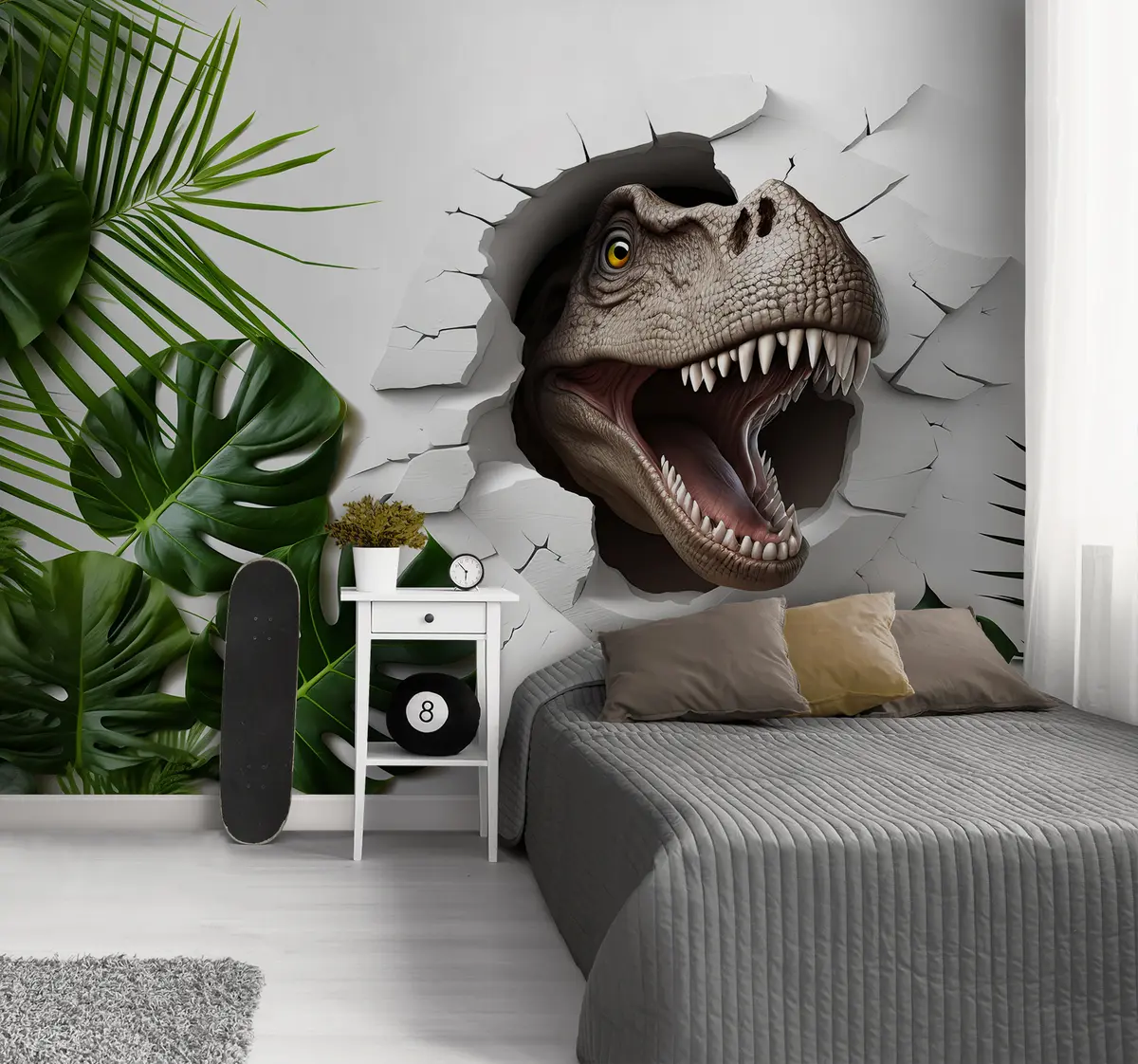 carta da parati Dinosauro 3D e foglie nr. u94772