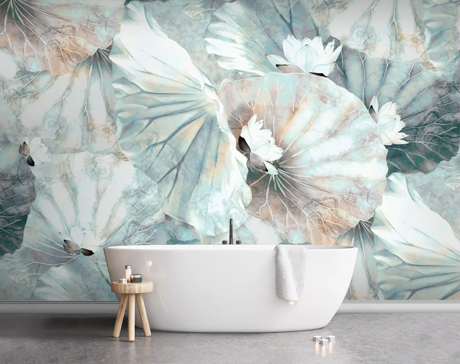 Carta da parati nature Nuove ninfee grandi con fiori bianchi 