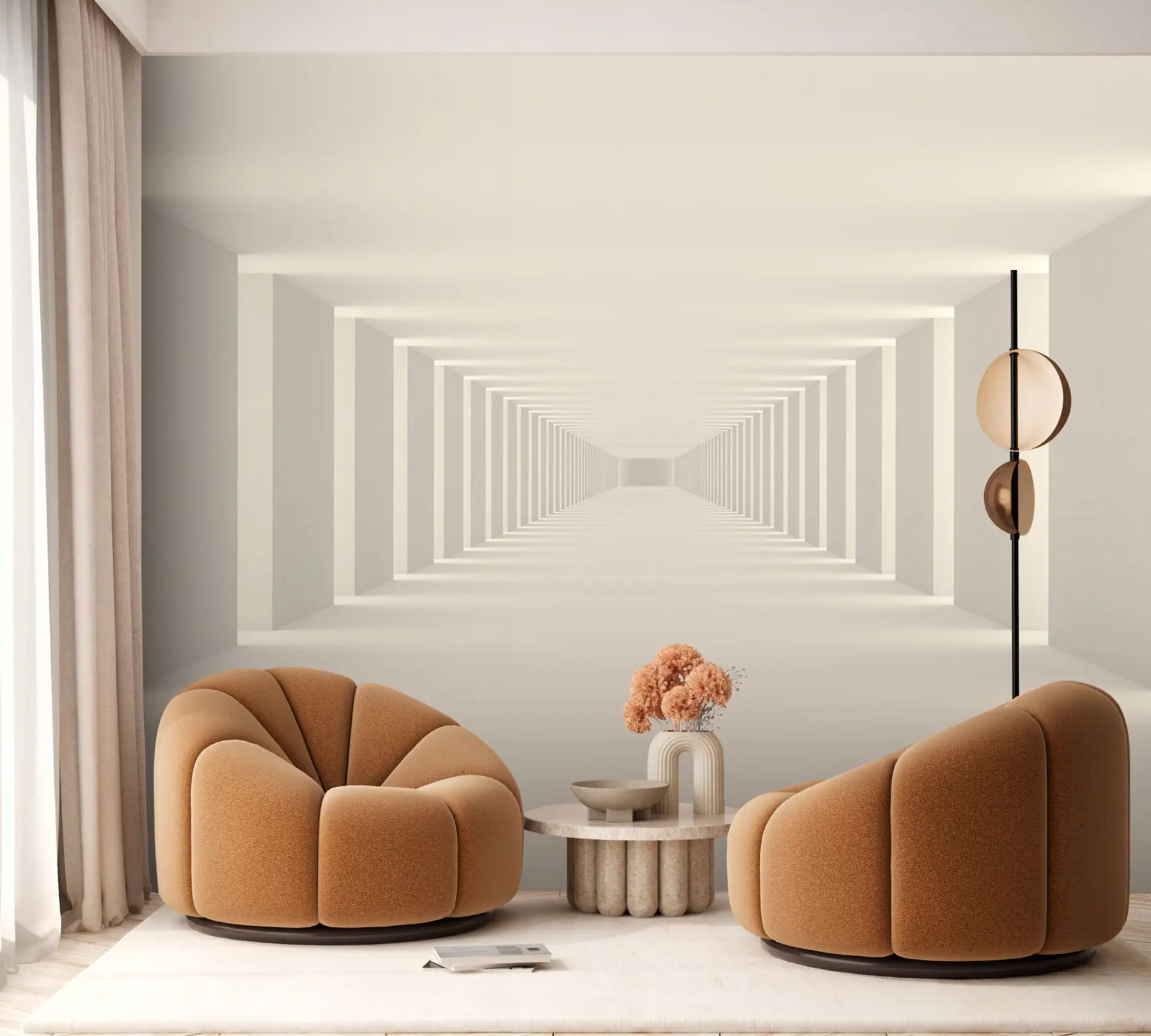 Carta da parati che aumenta lo spazio Stanza luminosa vuota bianca