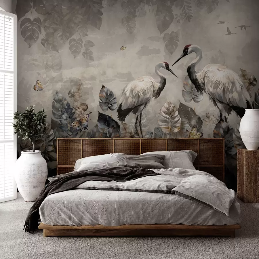 carta da parati Due gru su una texture grunge nr. u94625