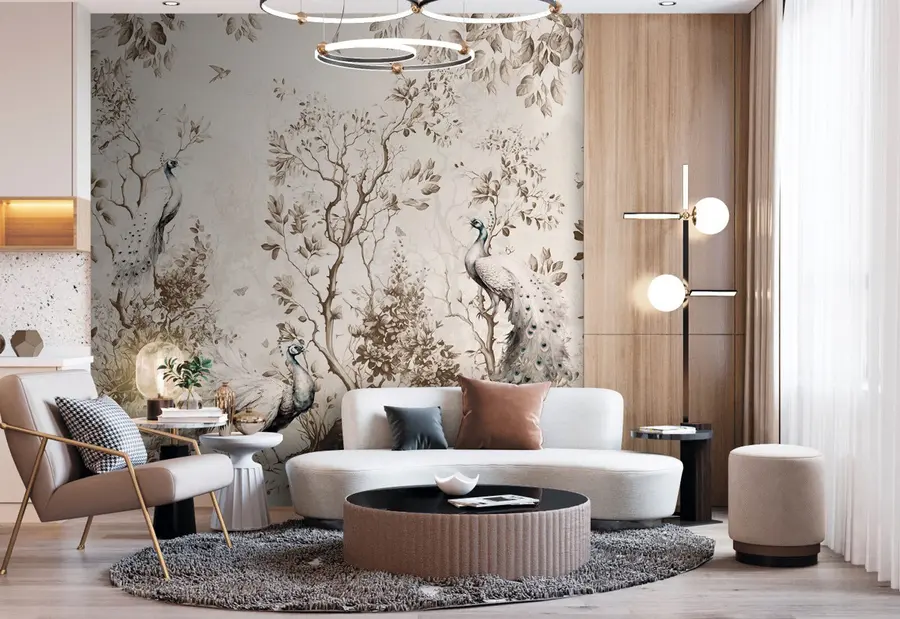 carta da parati Un giardino con uccelli fragili, pavoni nr. u94850