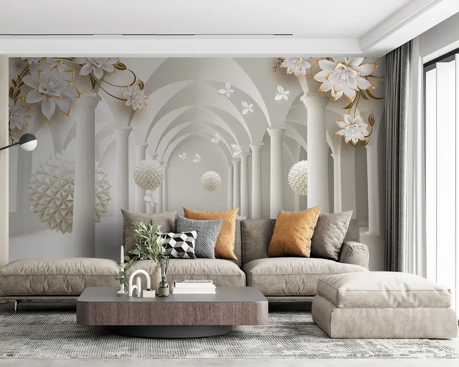 Carta da parati 3D Sfere appuntite nel tunnel 