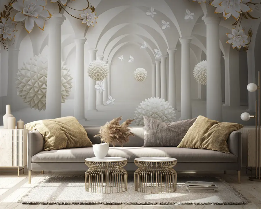 Carta da parati 3D Sfere appuntite nel tunnel 