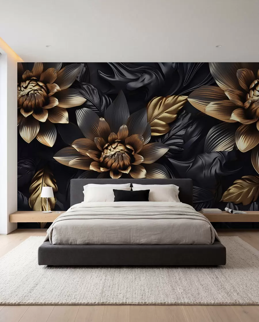 Carta da parati 3D Fiori Fiori voluminosi neri n. u95244