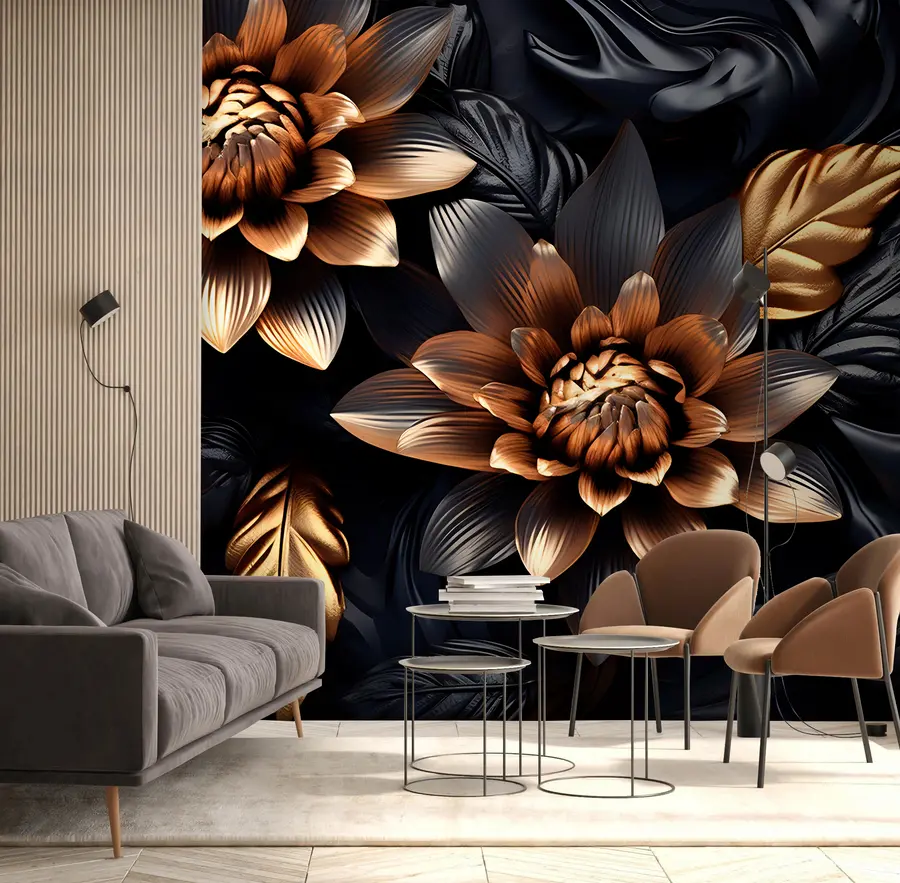 Carta da parati 3D Fiori Fiori voluminosi neri n. u95244