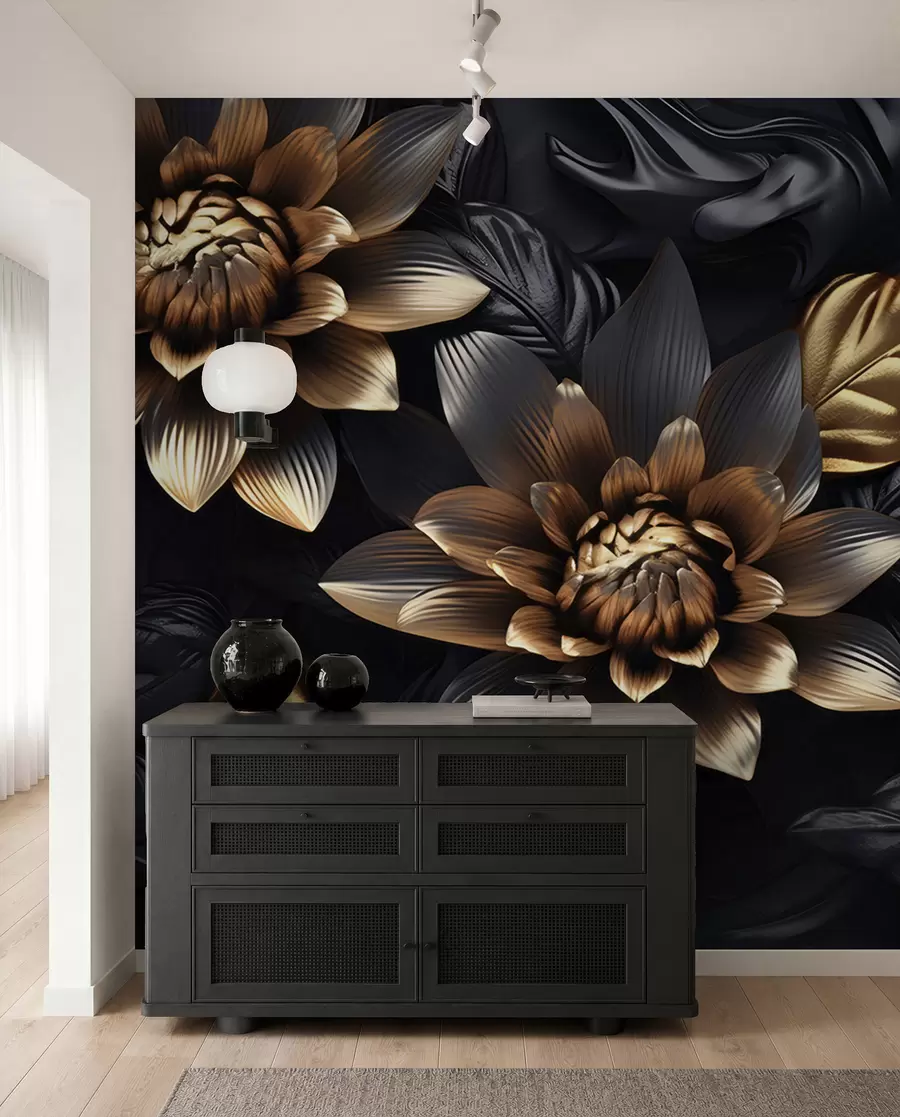 Carta da parati 3D Fiori Fiori voluminosi neri n. u95244