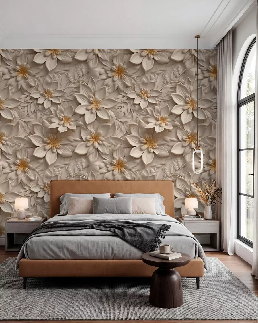 Carta da parati 3D Fiori Scattering di fiori bianchi con effetto 3D n. u95251