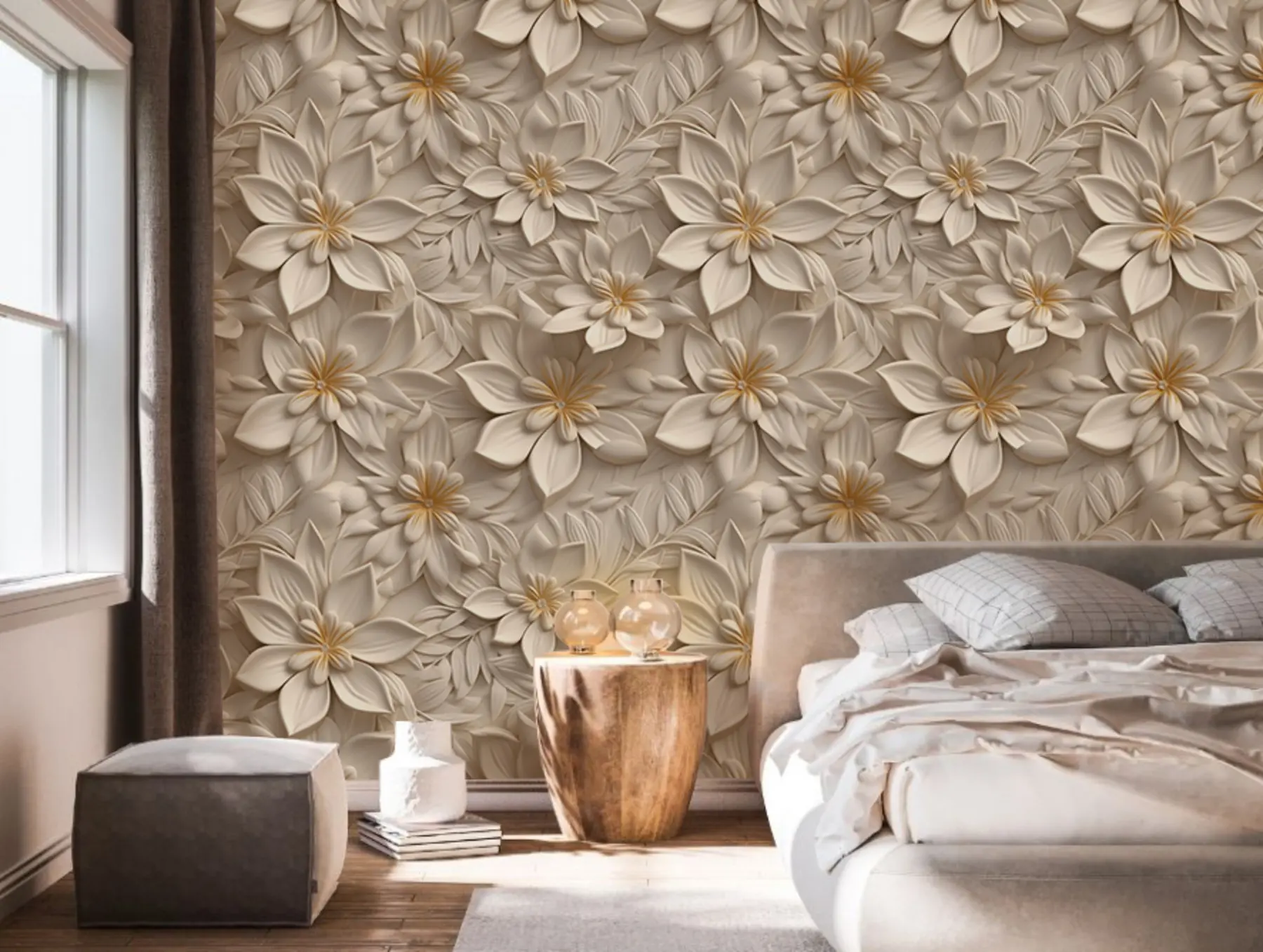 Carta da parati 3D Fiori Scattering di fiori bianchi con effetto 3D n. u95251