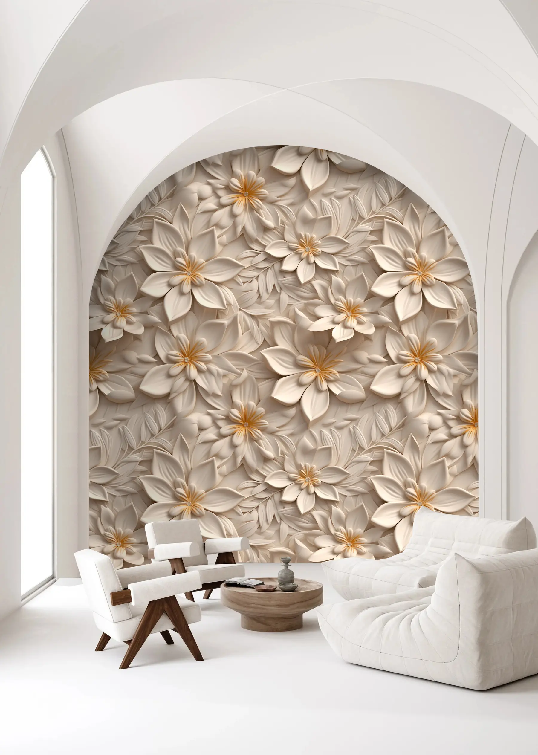 Carta da parati 3D Fiori Scattering di fiori bianchi con effetto 3D n. u95251