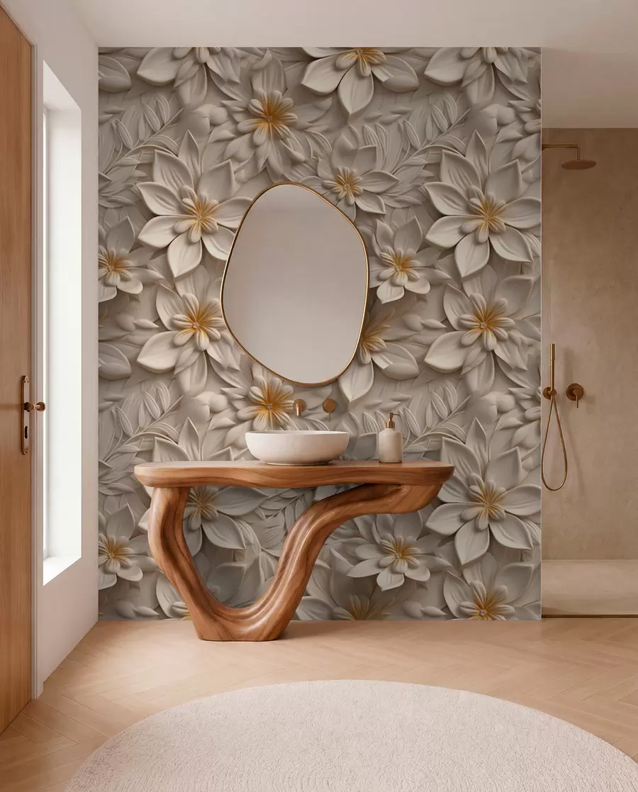 Carta da parati 3D Fiori Scattering di fiori bianchi con effetto 3D n. u95251