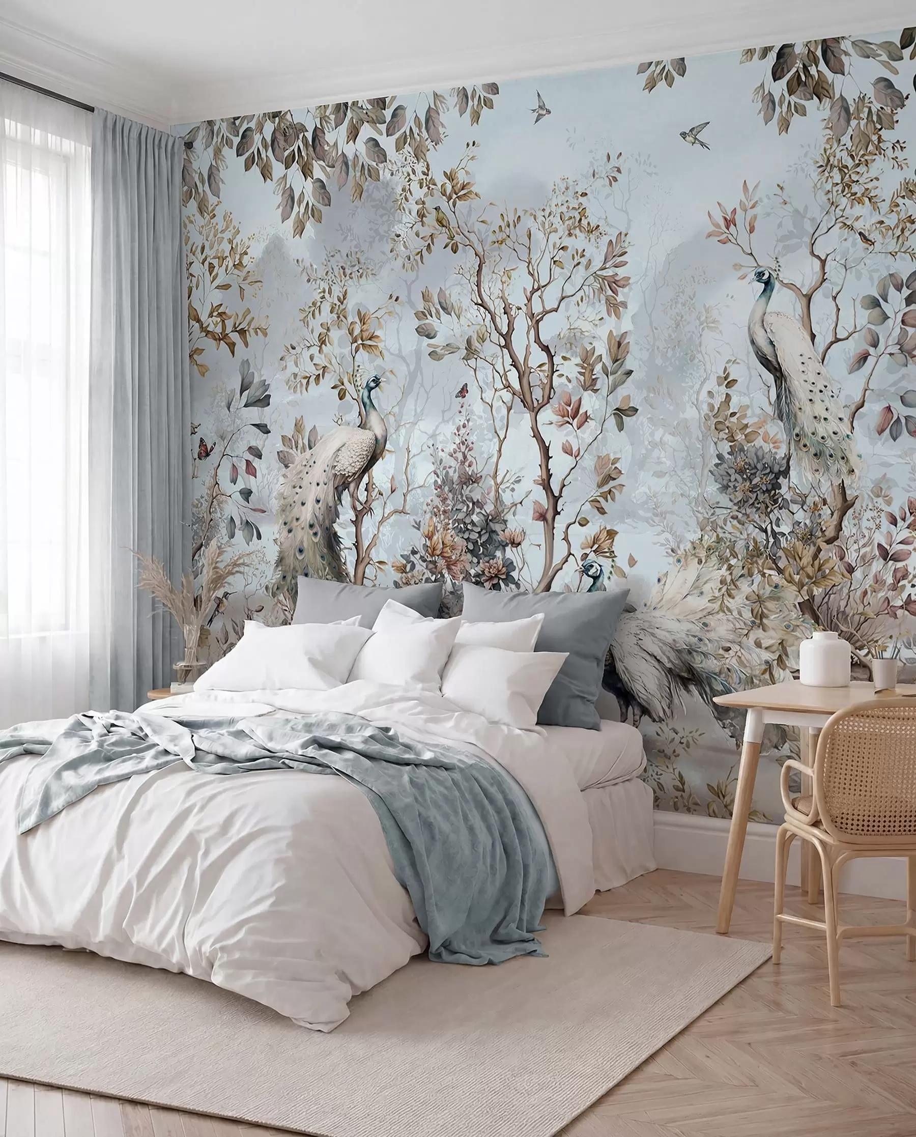 carta da parati Pavoni tra i fiori nr. u94849