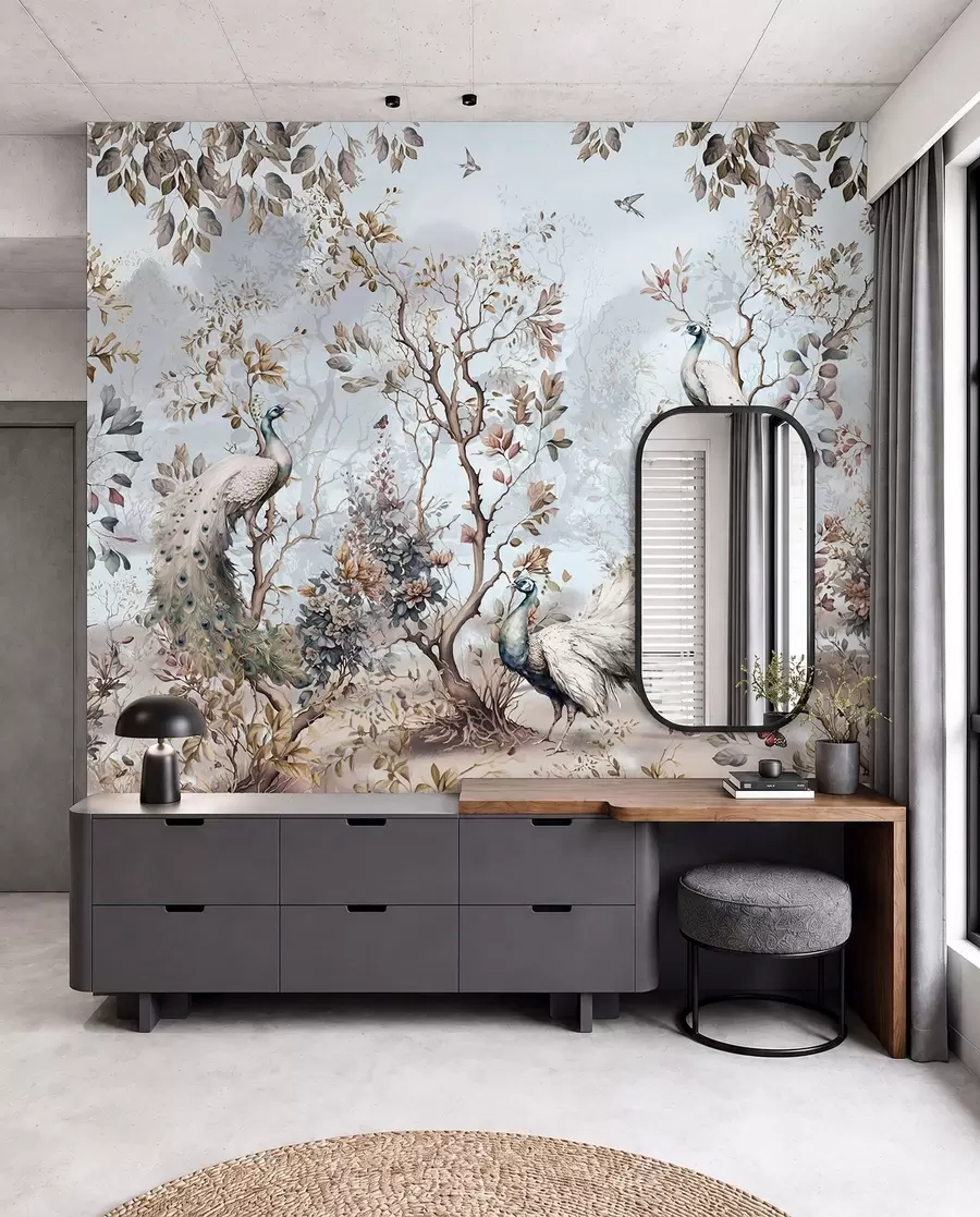 carta da parati Chinoiserie Piante e pavoni in stile cinese nr. u94849