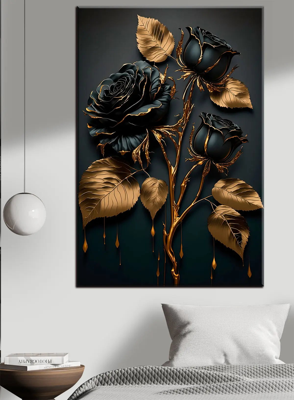 carta da parati Rosa nera con foglie nr. s33700