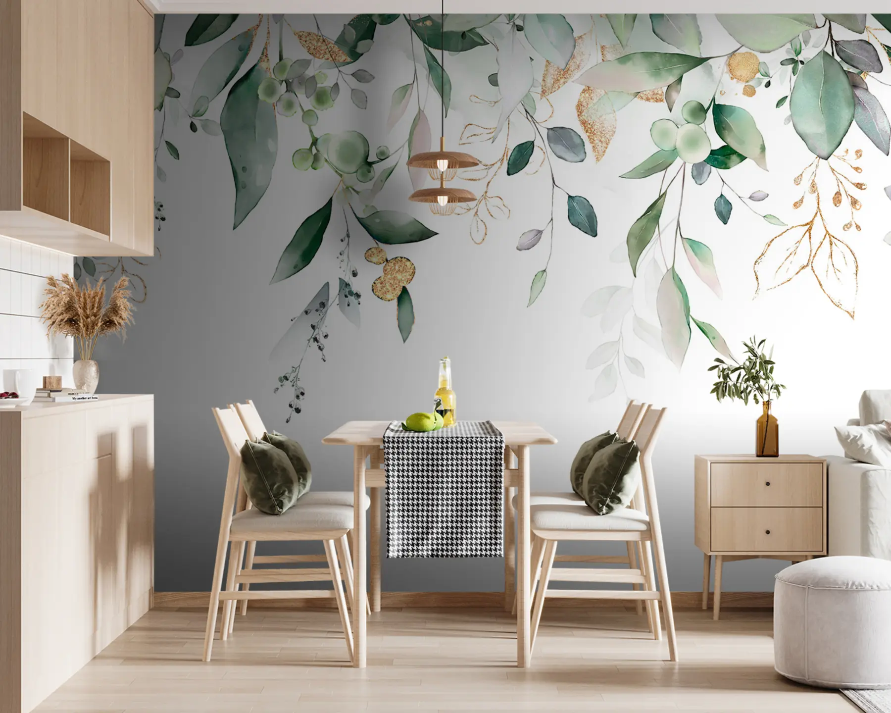 carta da parati Foglie di eucalipto appese su uno sfondo bianco nr. u95506