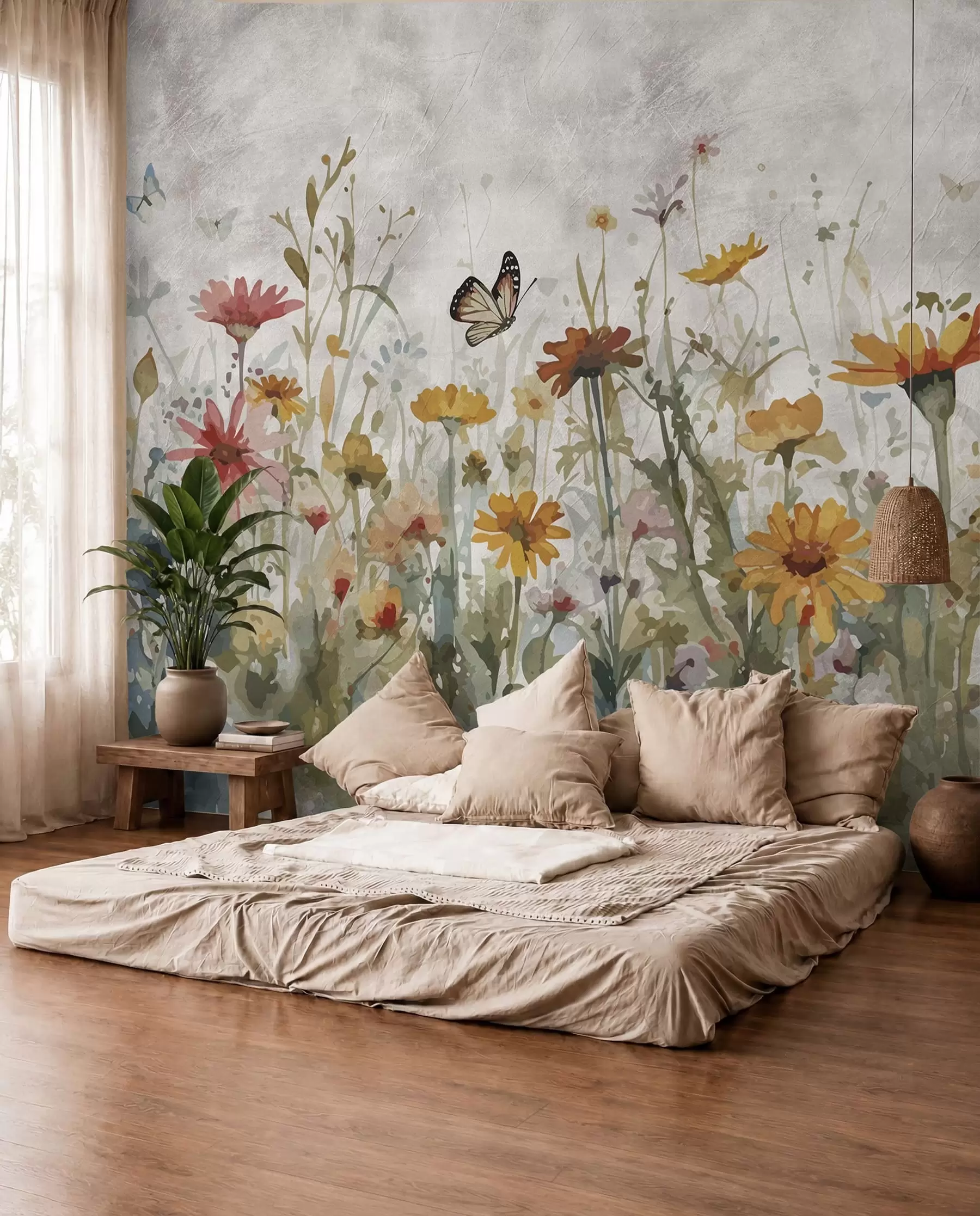 Carta da parati nature Farfalle tra i fiori 