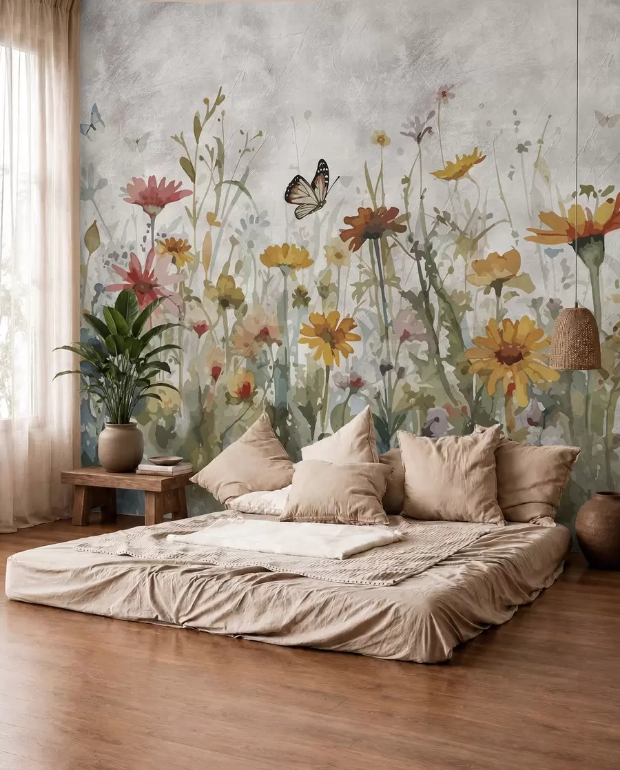 Carta da parati nature Farfalle tra i fiori 