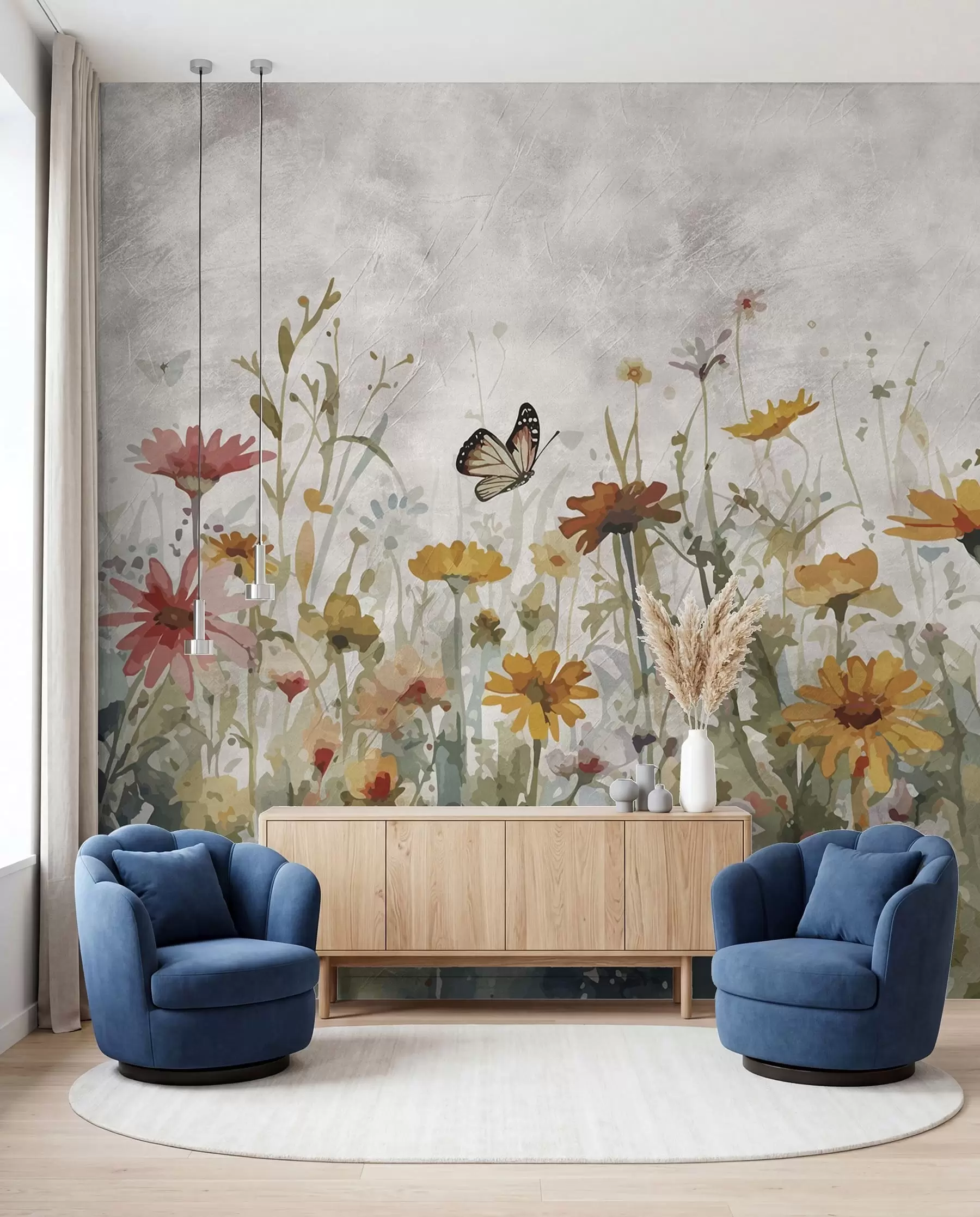 Carta da parati nature Farfalle tra i fiori 