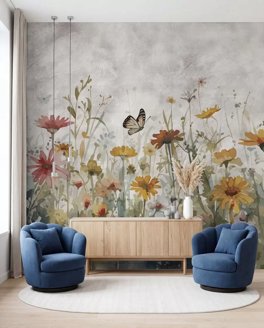 Carta da parati nature Farfalle tra i fiori 