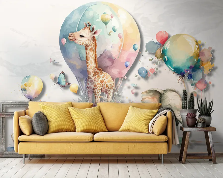 Carta da parati per Bambini Animali e palloncini 