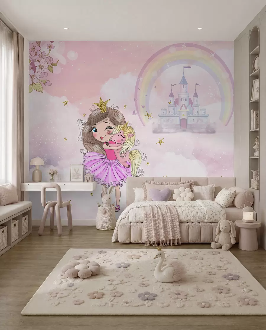 Carta da parati per Bambini La principessa e l’unicorno 
