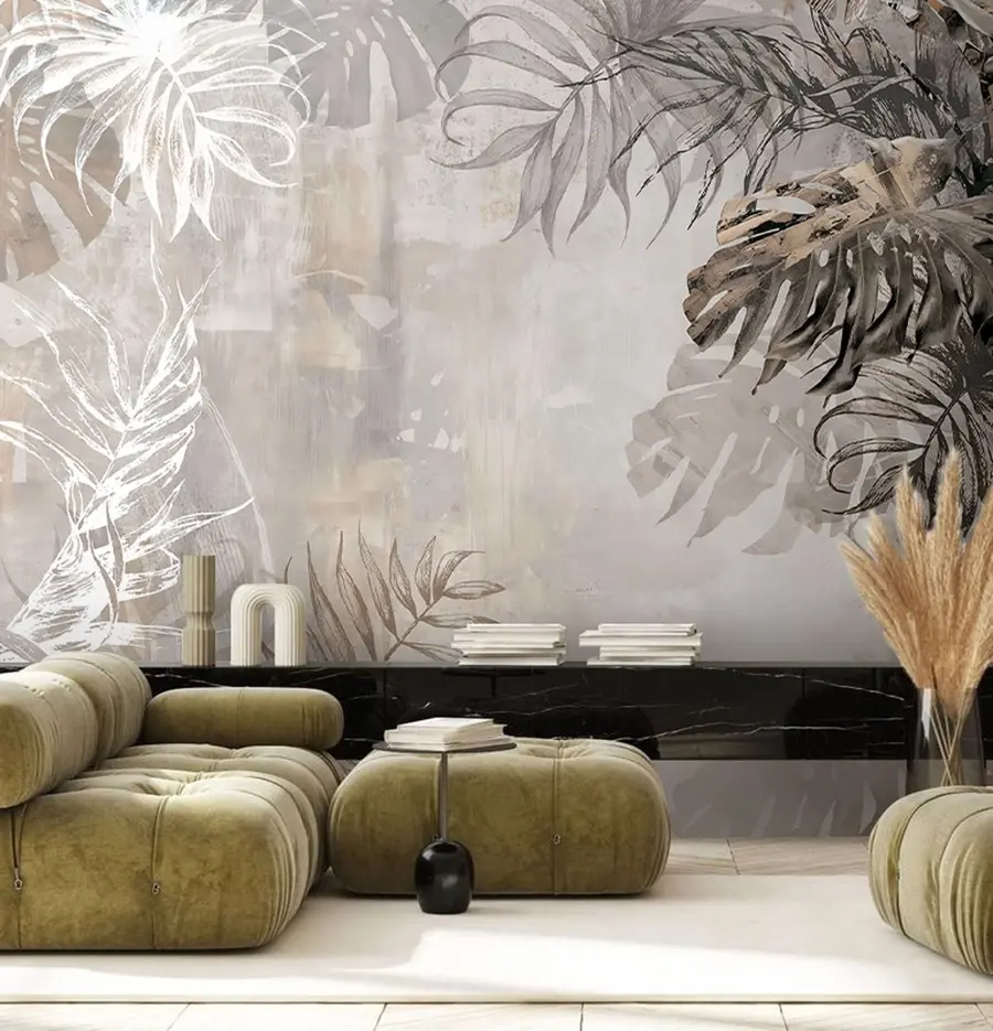 carta da parati Progettare foglie tropicali con texture grunge nr. u94647