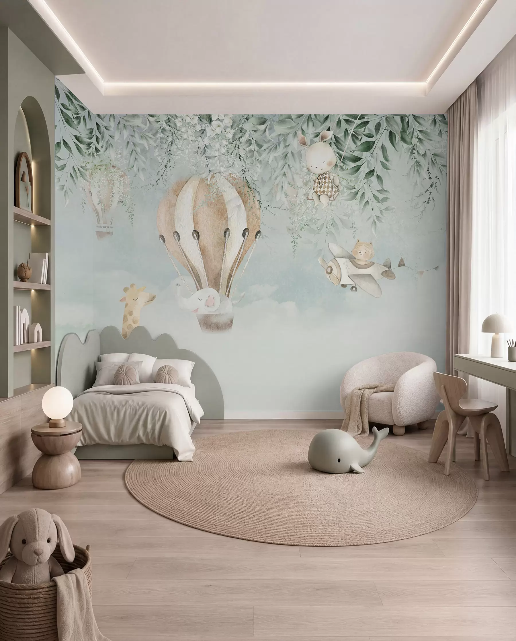 Carta da parati per Bambini Mongolfiera sopra il giardino 