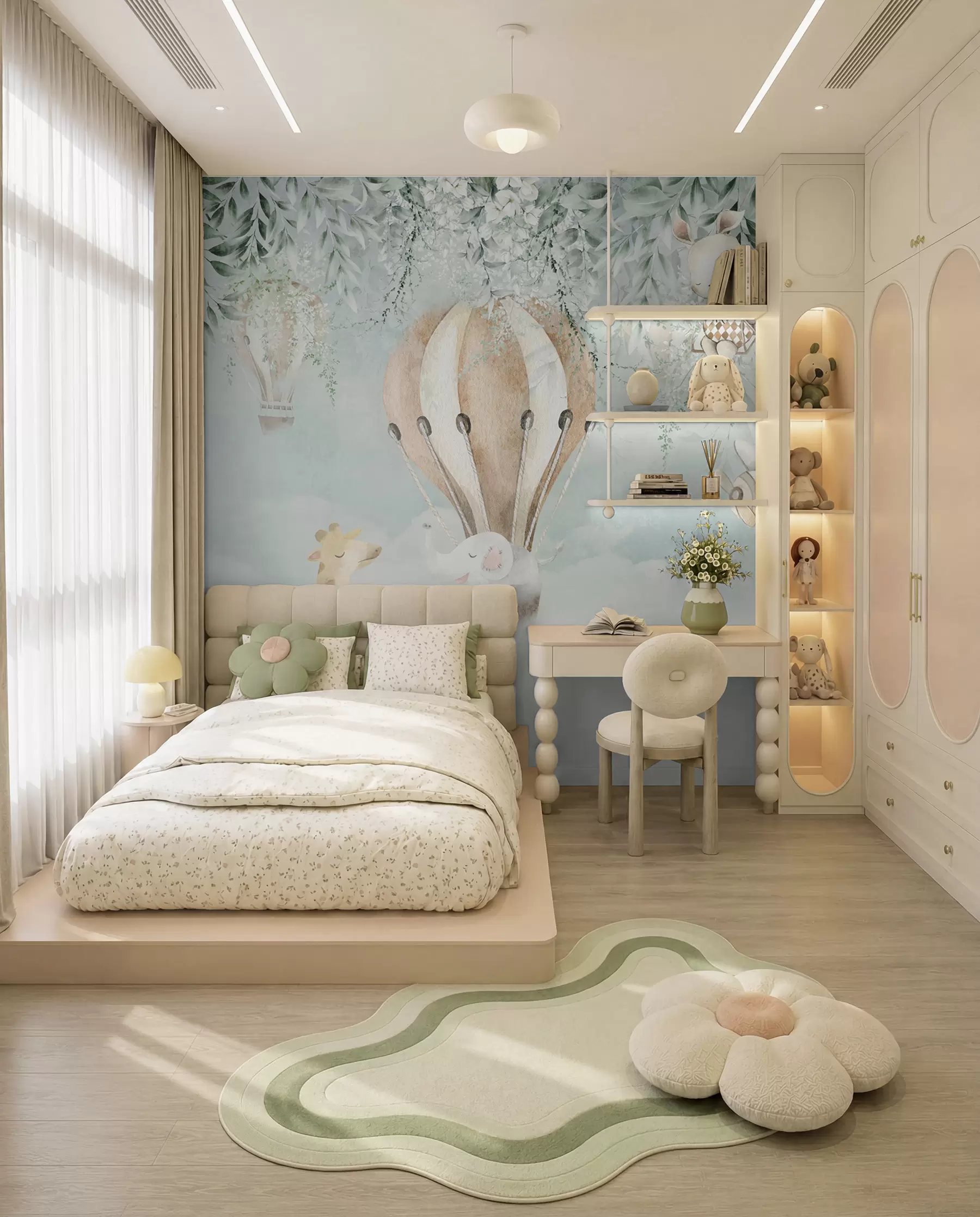 Carta da parati per Bambini Mongolfiera sopra il giardino 