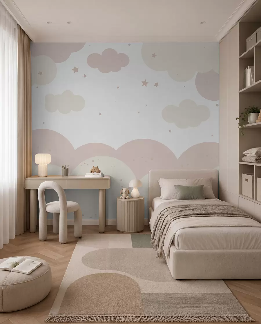 carta da parati Nuvole e stelle dai colori pastello nr. u95398