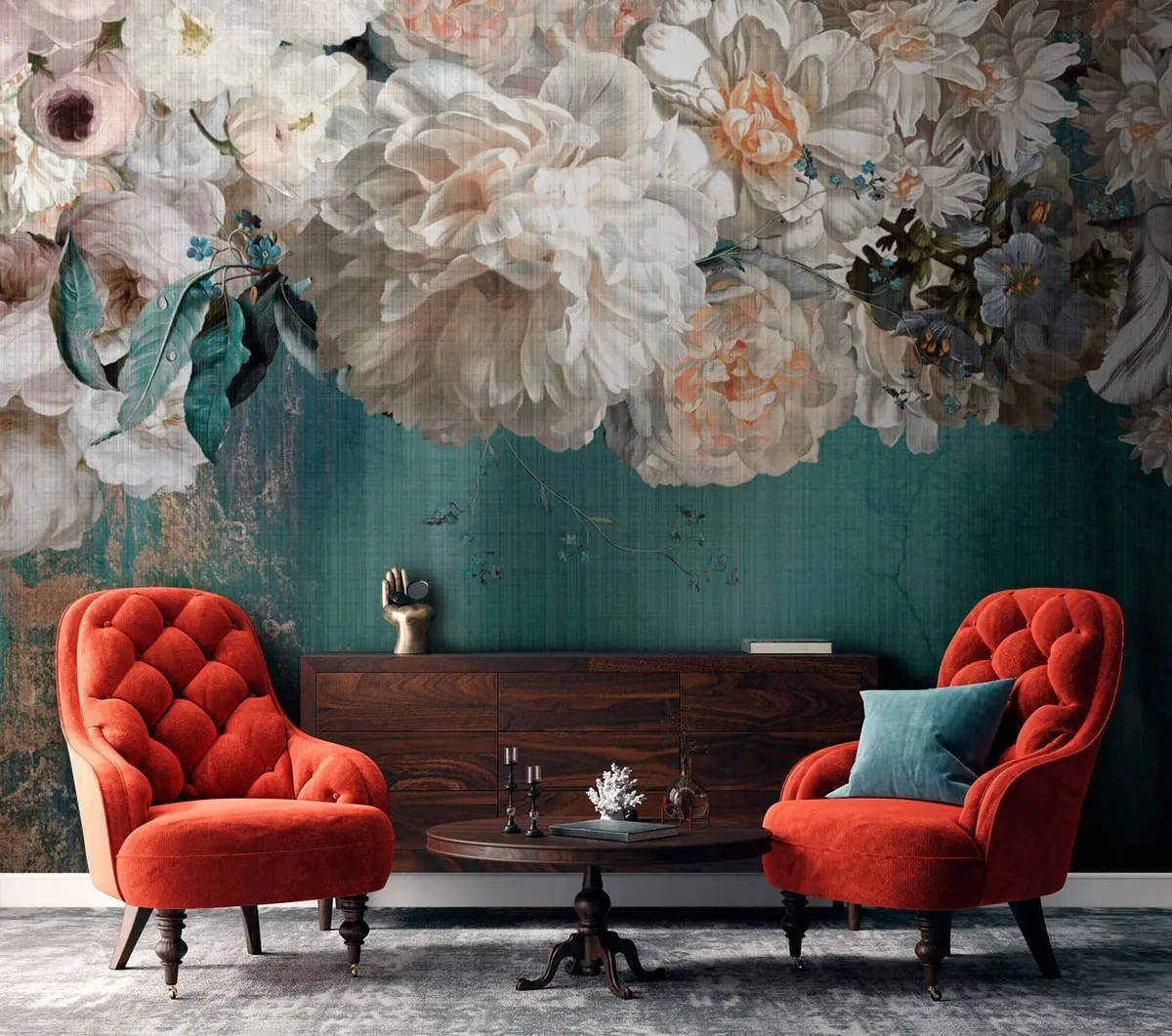 carta da parati Grande lussureggiante bouquet di fiori con texture grunge nr. u95430