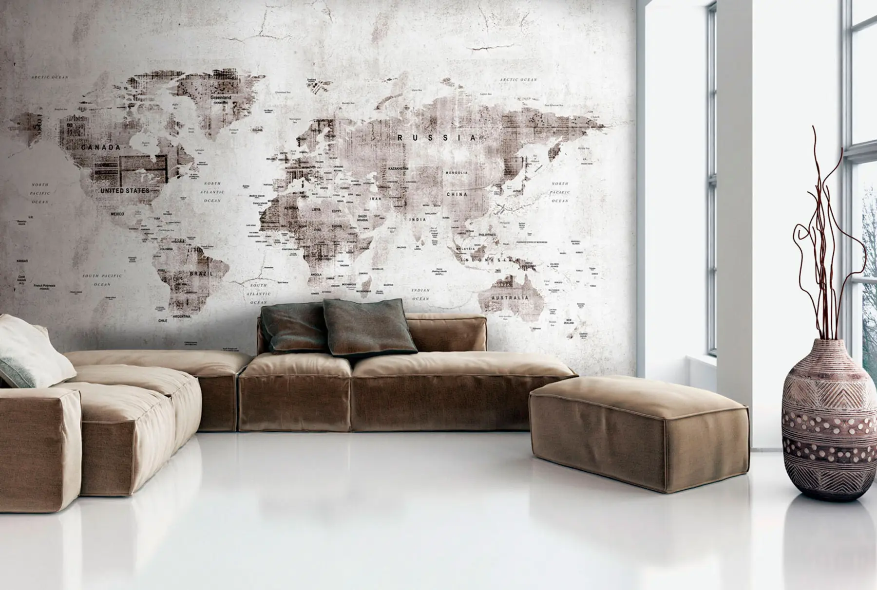 carta da parati Mappa del mondo dettagliata sulla struttura concreta del grunge nr. u95433