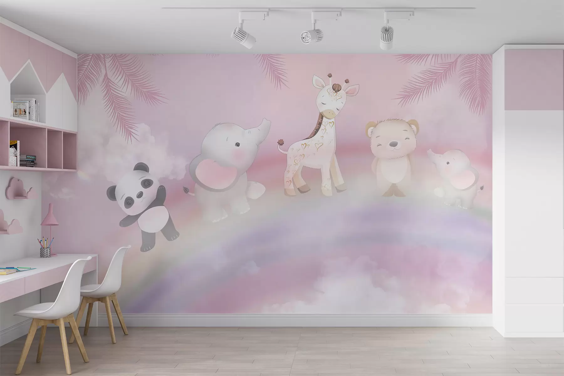 Carta da parati per Bambini Animali sull'arcobaleno 