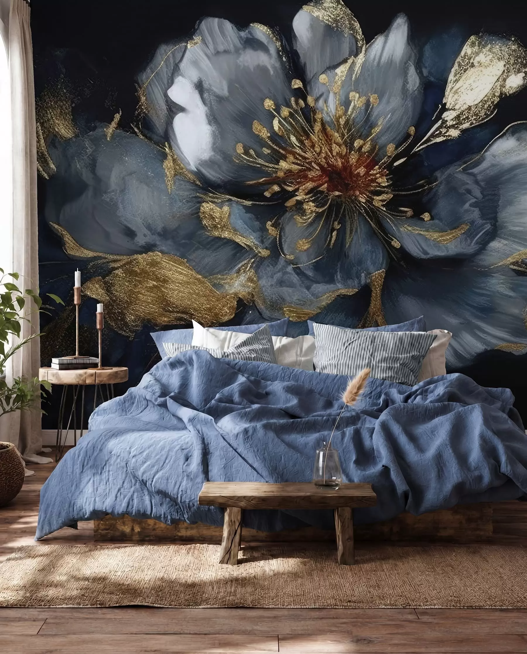 Carta da parati 3D Fiori Grande fiore blu con venature n. u95657