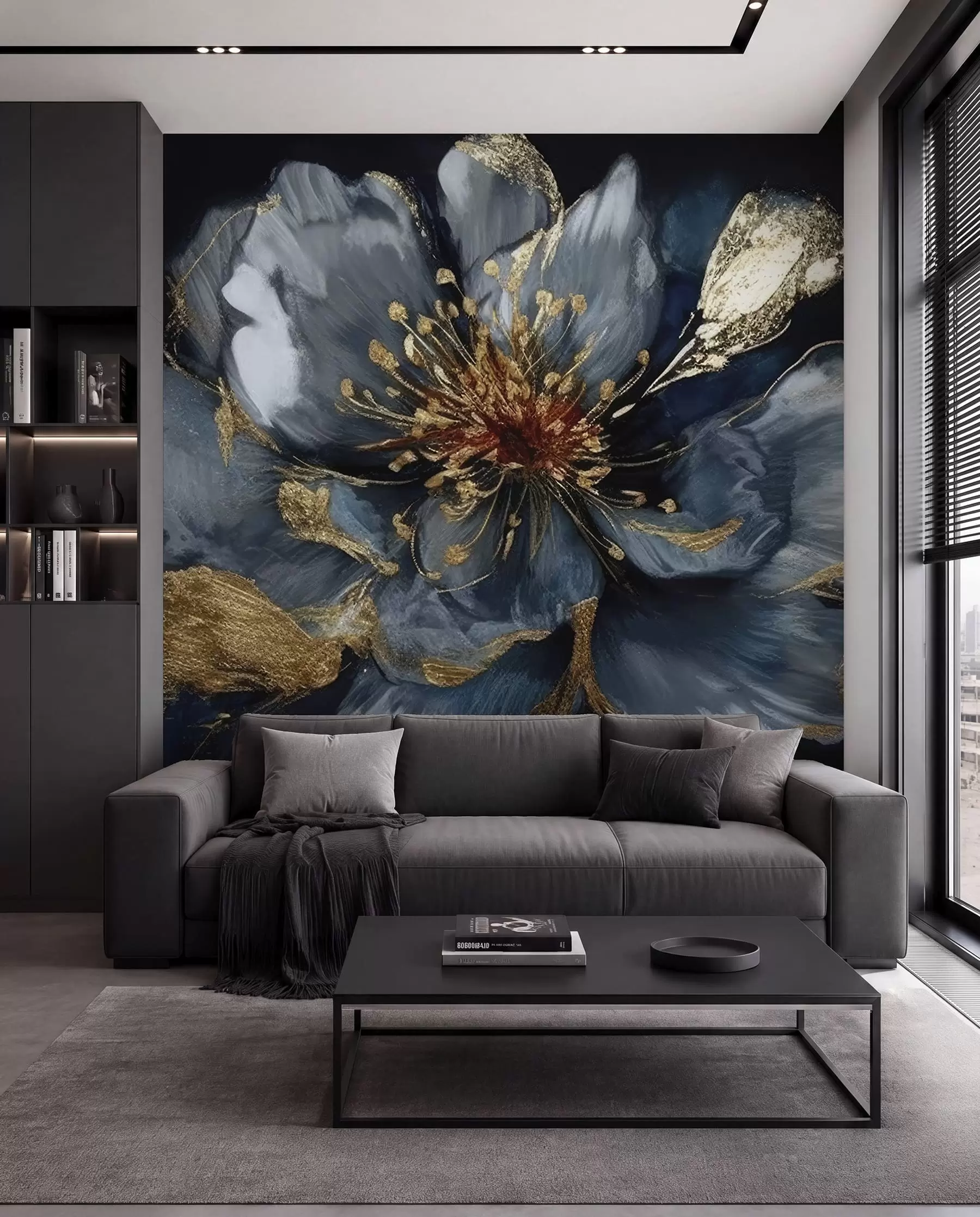 Carta da parati 3D Fiori Fiore blu notte n. u95657